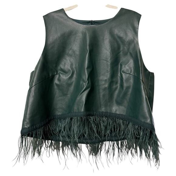 Hutch Vegan Leather Feather Fringe Green Tank Top Size 2X - Picture 3 of 9